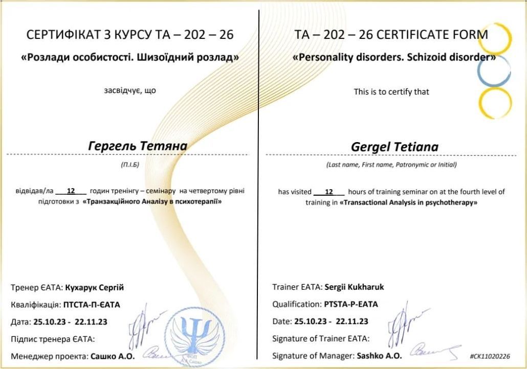 ТА-202-26 «Розлади особистості. Шизоїдний розлад»