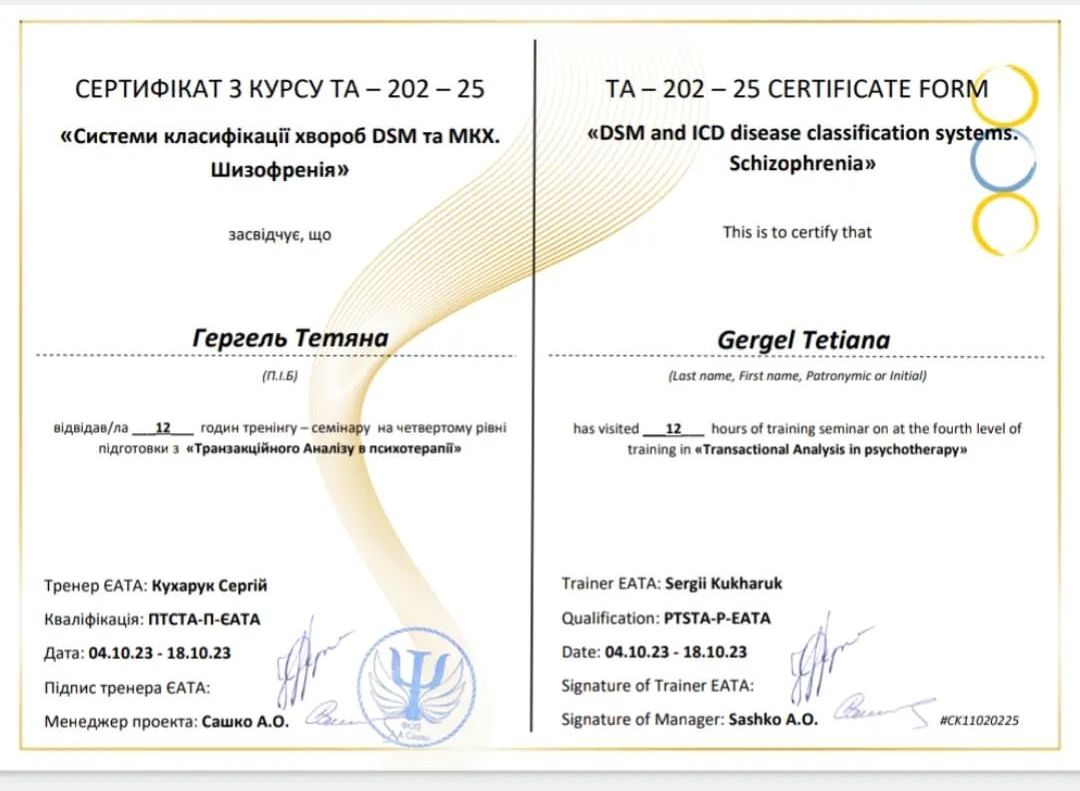 ТА-202-25 «Системи класифікації хвороб DSM та МКХ. Шизофренія»